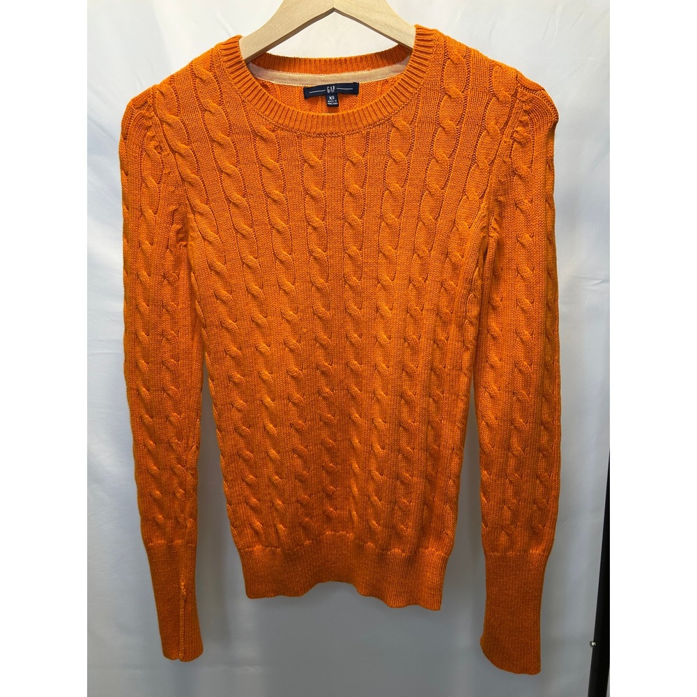Gap Cable Knit Sweater Womens XS Orange Excellent Crew Neck Long Sleeve Ribbed